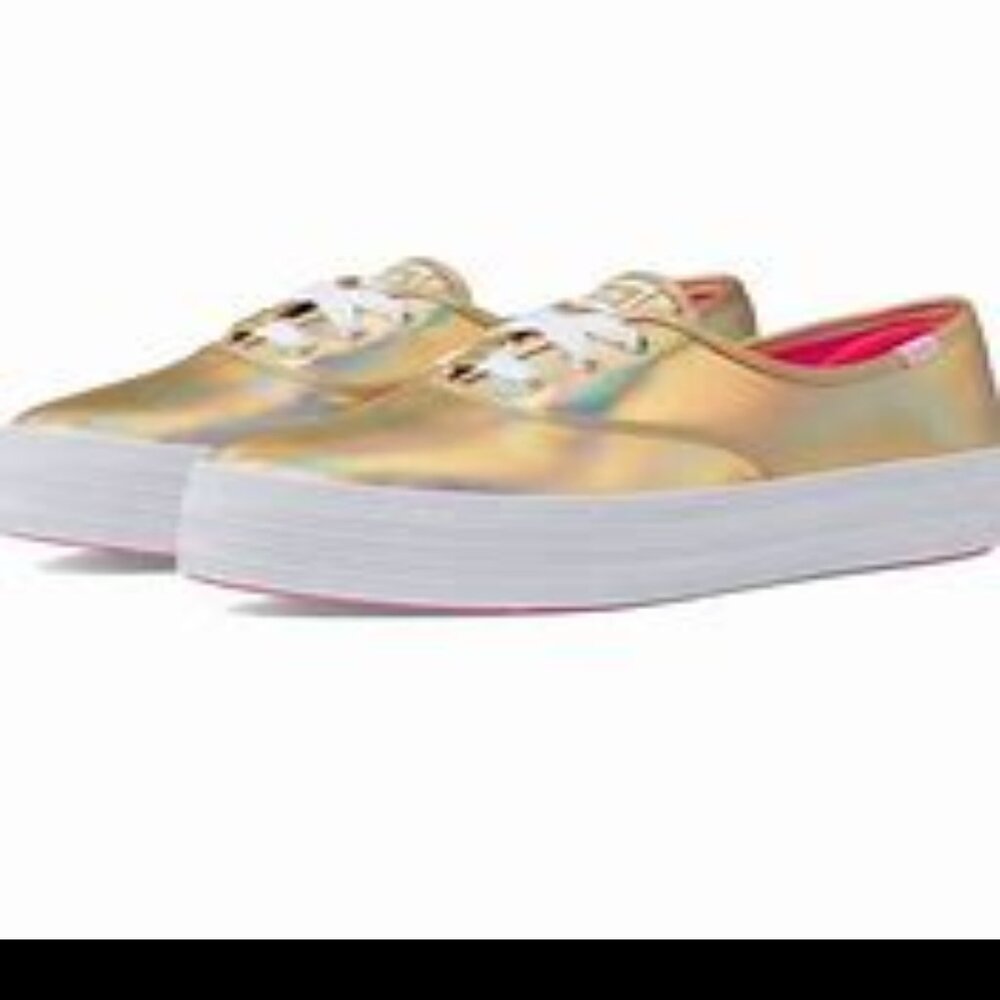 Keds x Barbie™️ $90 Point Metallic Leather Lace Up Gold Sz 8 NIB!